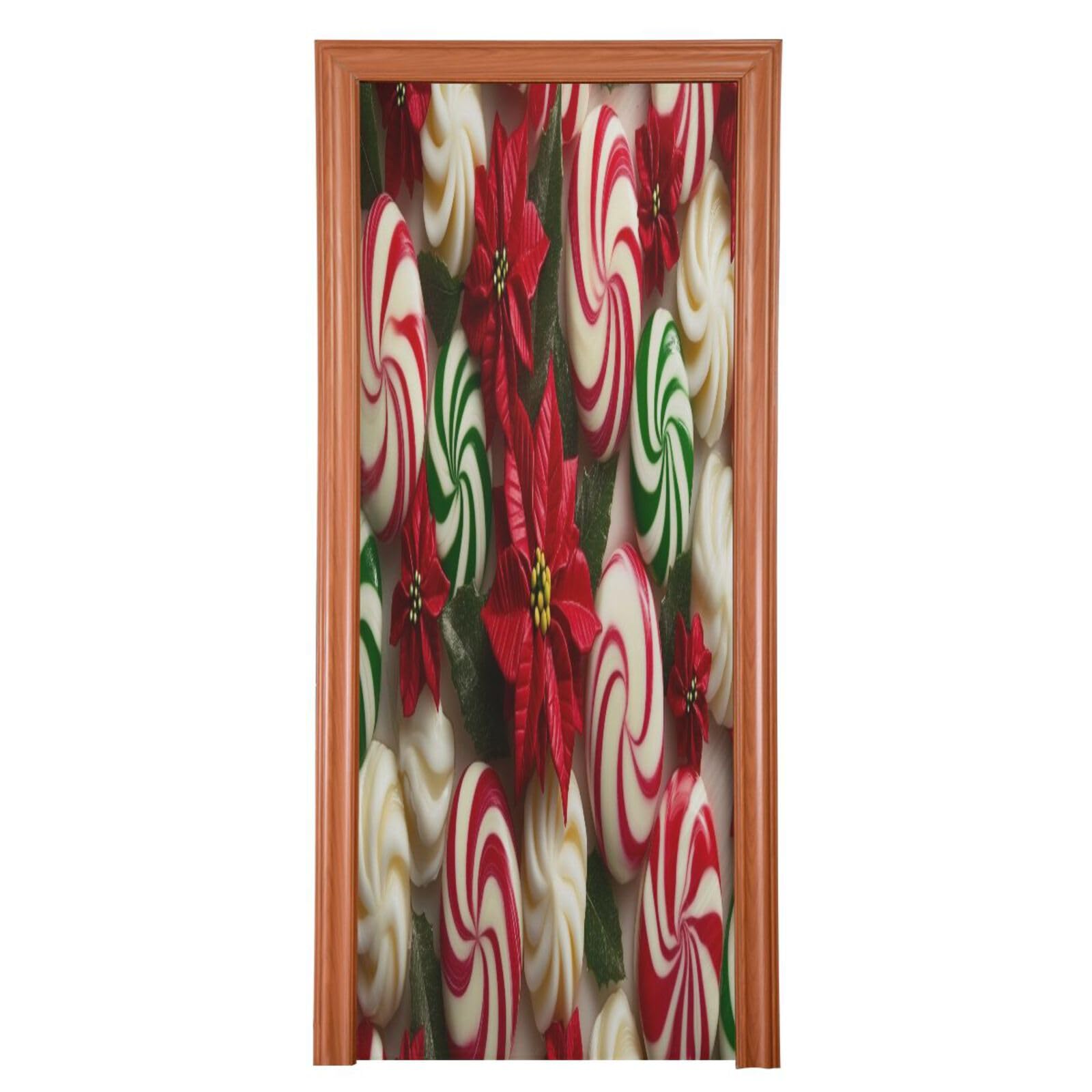 J JOYSAY Christmas Candy Door Decorations Door Cover Christmas Decorations Large Fabric Xmas Door Decorations for Home Indoor Outdoor Party Décor,35x79 in