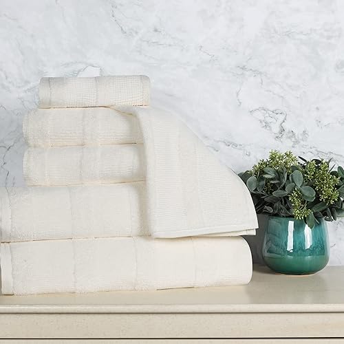 Vista 126 de Superior Roma Cotton - Juego de toallas surtidas de 6 piezas, altamente absorbentes, acanaladas, de secado rápido, para ducha, artículos básicos