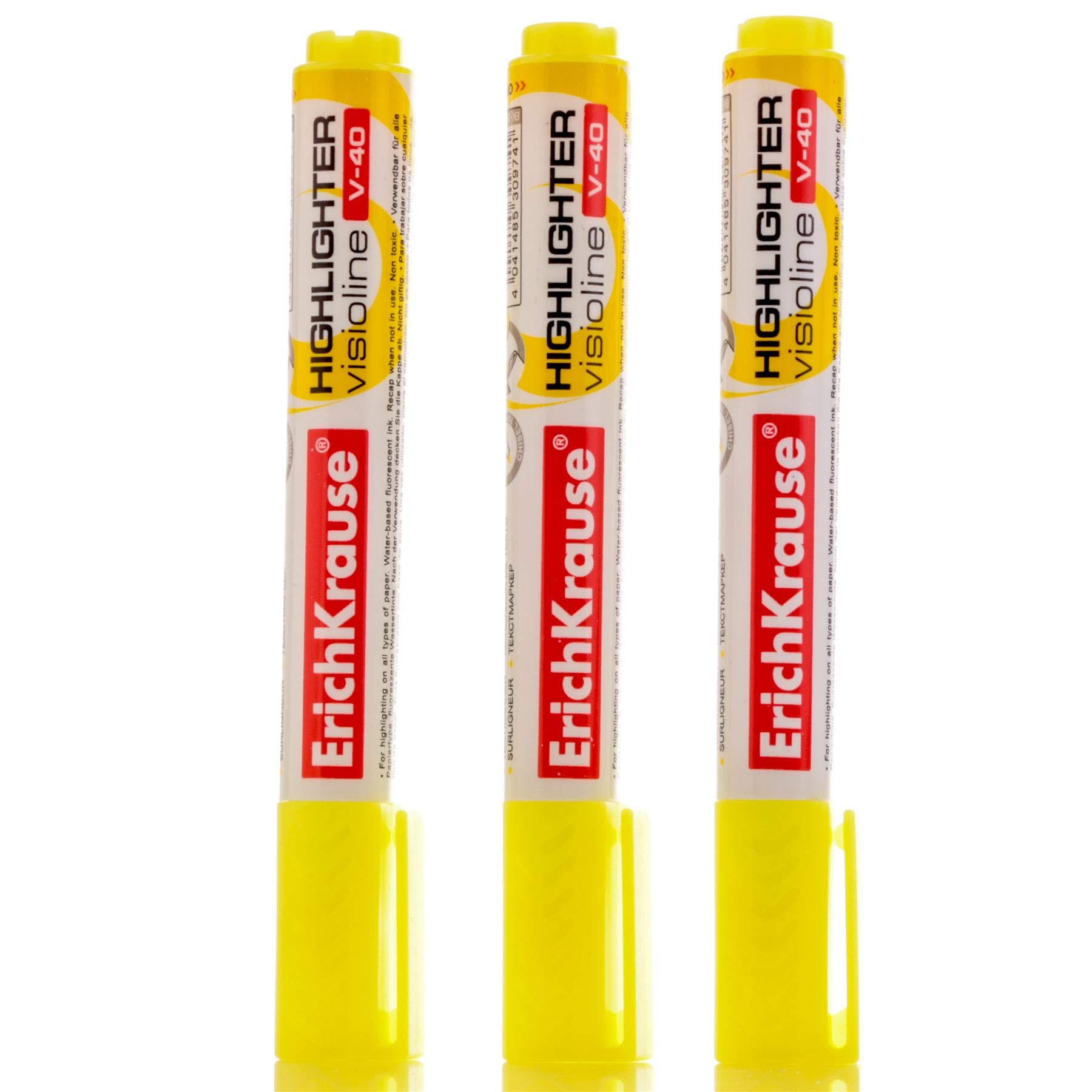 3x Erich Krause V-40 Refillable Neon Yellow Highlighter Pens