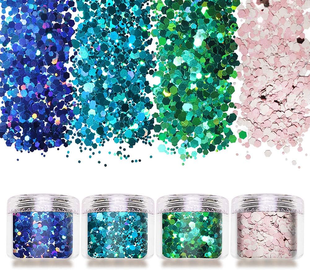 Laza 12 Color Glitter Body Art Acrylic Nails Powder Mixed Polish Chunky Sequins Iridescent Flakes Ultra-Thin Paillette Sparkles Set Tips 120g for Cosmetic Festival Arts Face Eyes Body Hair - Star : Beauty & Personal Care