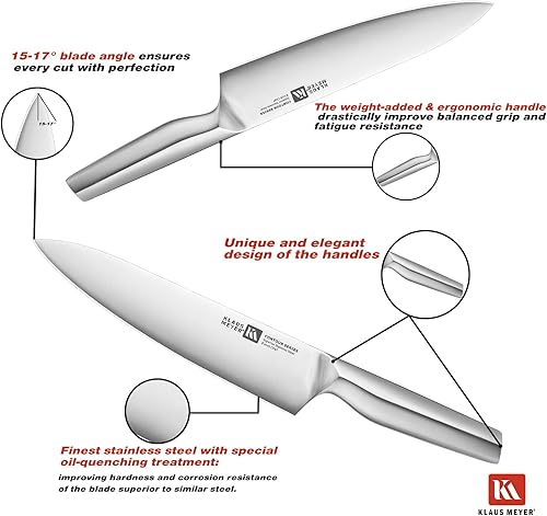 Miniatura 3 de Klaus Meyer Juego de 19 cuchillos de cocina de acero inoxidable de alto carbono con afilador de cuchillos, asas antideslizantes, juego de cuchillos