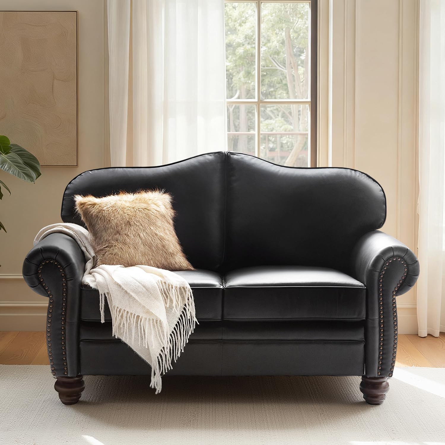 60 inch Wide Genuine Leather Chesterfield Loveseat