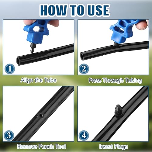 Miniatura 4 de 1 herramienta de perforación de tubo de riego por goteo para facilitar la inserción del emisor de 14 pulgadas y 50 tapones de riego por goteo,