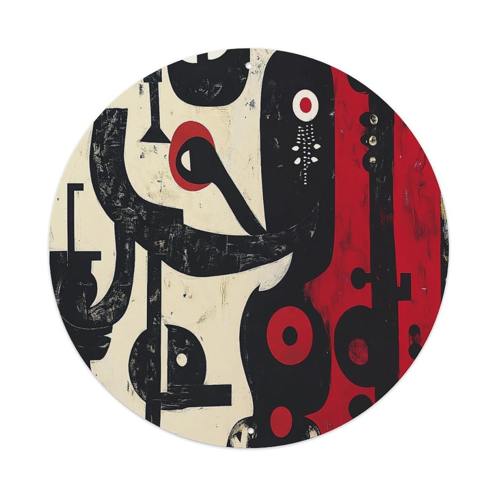 Abstract Geometric Shapes Red Black White Metal Tin Sign Plaque