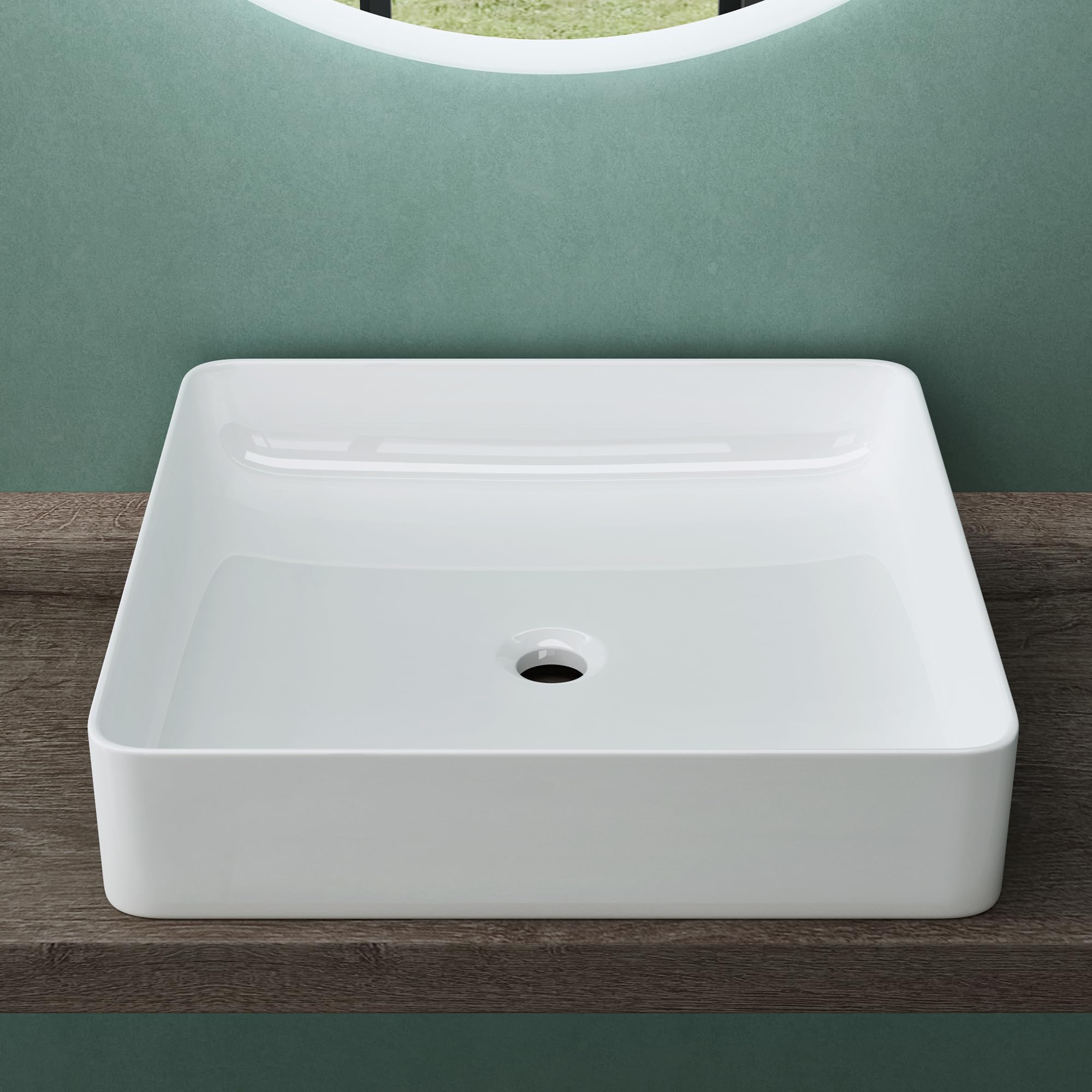 Mai & Mai Lavabo sobre Encimera 50x35x11 cm – Blanco Brillante, Cerámica, Rectangular, sin Orificio para Grifo | Lavabo de baño, Nano revestimientos incluidos, blanco