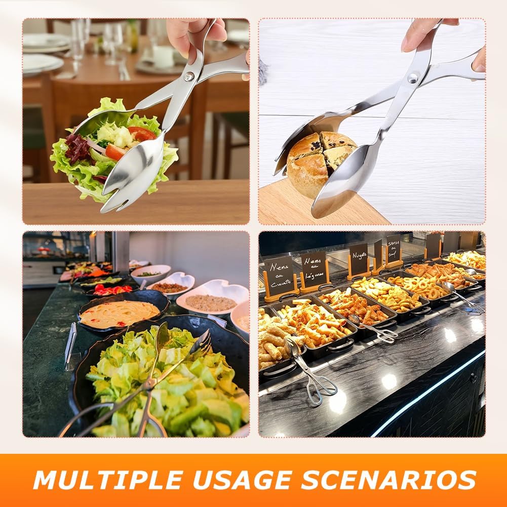 2pcs Scissor‑Grip Salad Tongs,Polished Stainless Steel Serving Utensil