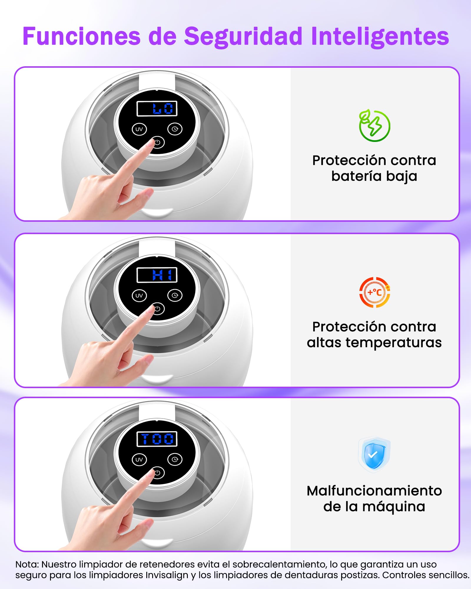 LONGYI 45KHz Limpiador Ultrasonidos Dental, Cápsula Dental de 210 ml con 6 Lámparas UV, Batería Incorporada, 4 Ajustes de Temporizador, Limpiador Ultrasónico para Dentaduras Postizas