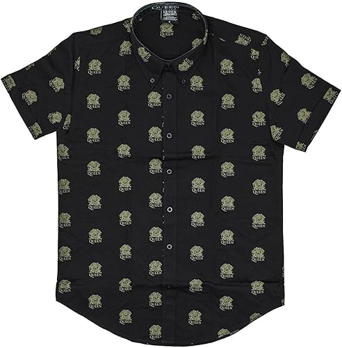 Queen Camiseta Casual Classic Crest Band Logo All Over Print Oficial Hombre Negr