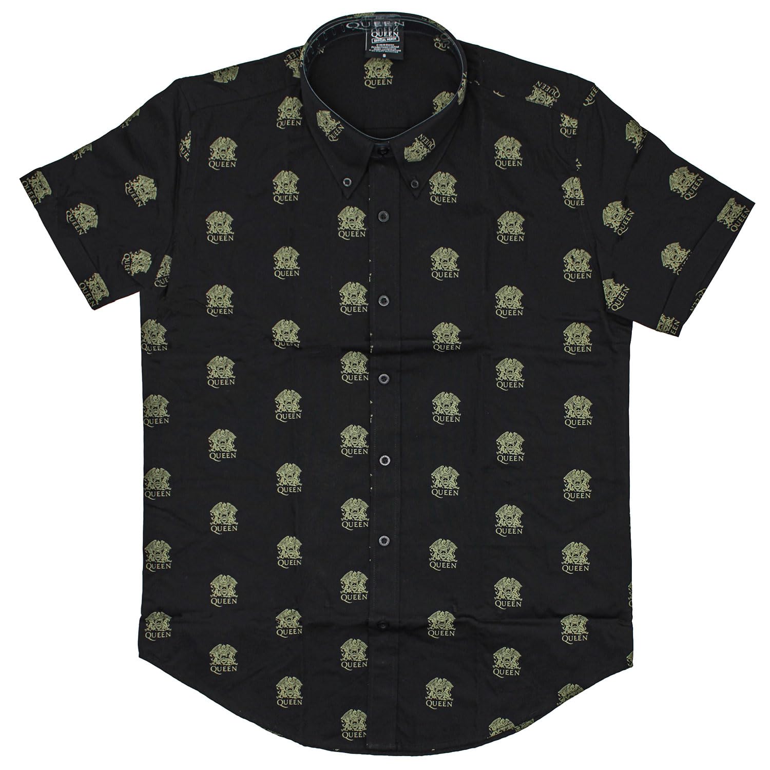 Queen Casual Classic Crest Band Logo All Over Print Official Men's Shirt, Black, Black, S