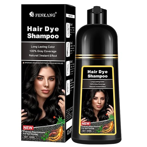BLOSDREAM Champú para cabello negro, 16.9 fl oz, tinte negro para el cabello, champú de color 3 en 1, champú de tinte de cabello rápido, champú de
