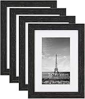 Vista 1 de Juego de collage de marcos de fotos de granja de 5 x 7, cepillo de alambre rústico negro texturizado, borde de madera texturizada, vidrio plexiglí