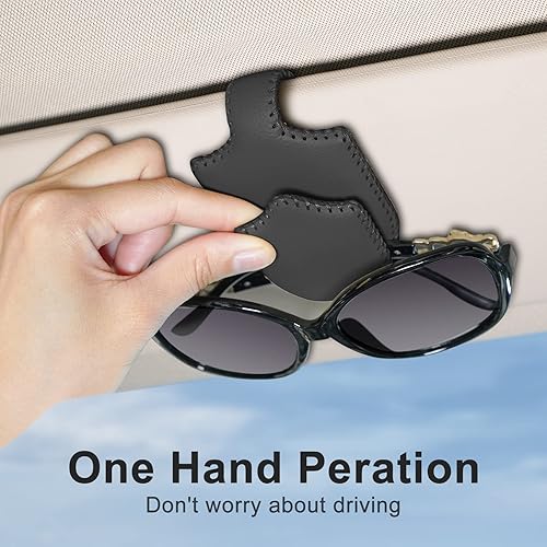 Miniatura 5 de Soporte para lentes de sol para visera solar de automóvil, clip magnético de cuero para gafas, soporte para anteojos de cuero cosido a mano, clip
