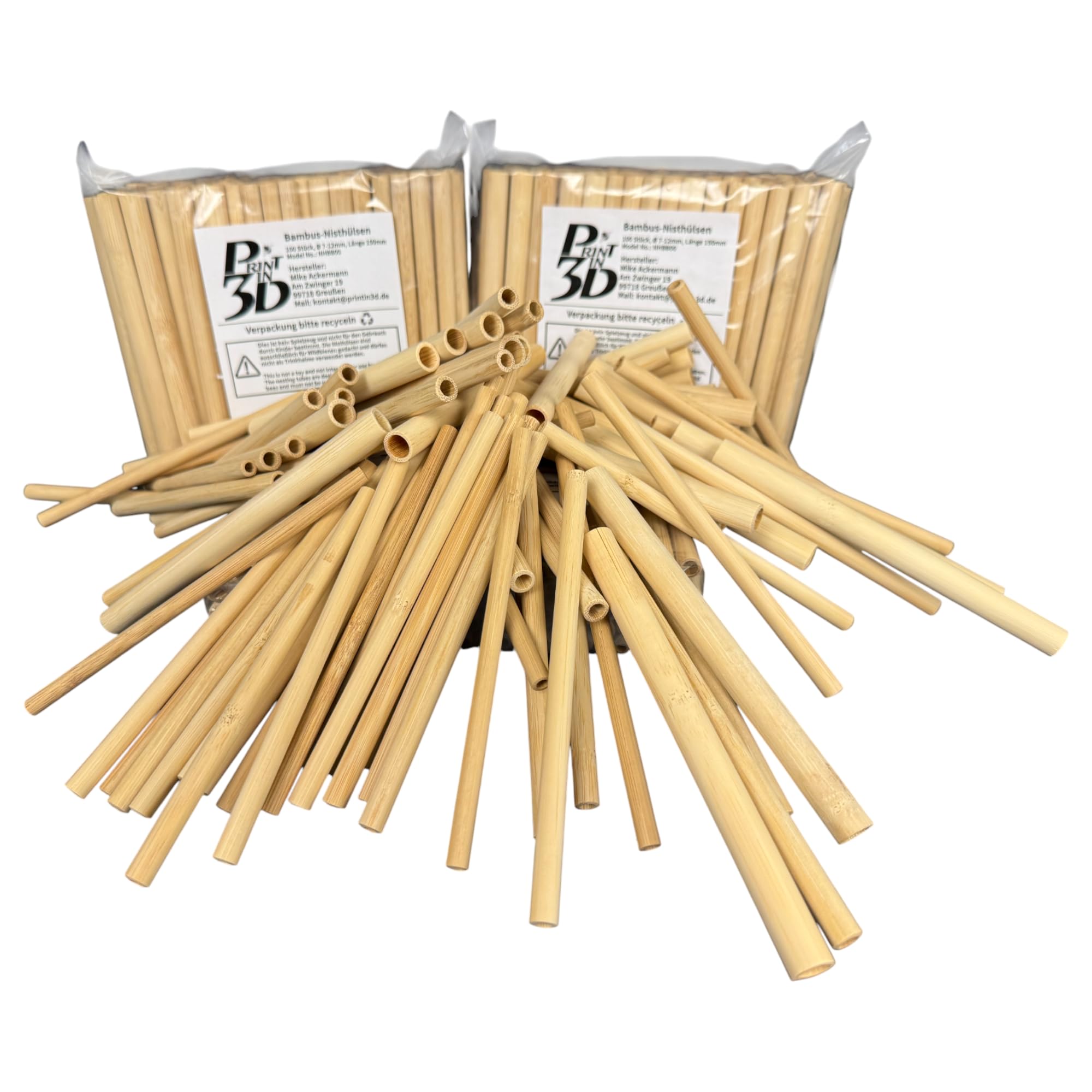 Printin3D Bamboo Nesting Tubes for Wild Bees, 7-12 mm Diameter, 150 mm Length, Pack of 300 Nesting Sleeves for Insect Hotel, Mason Bees and Solitaire Bees