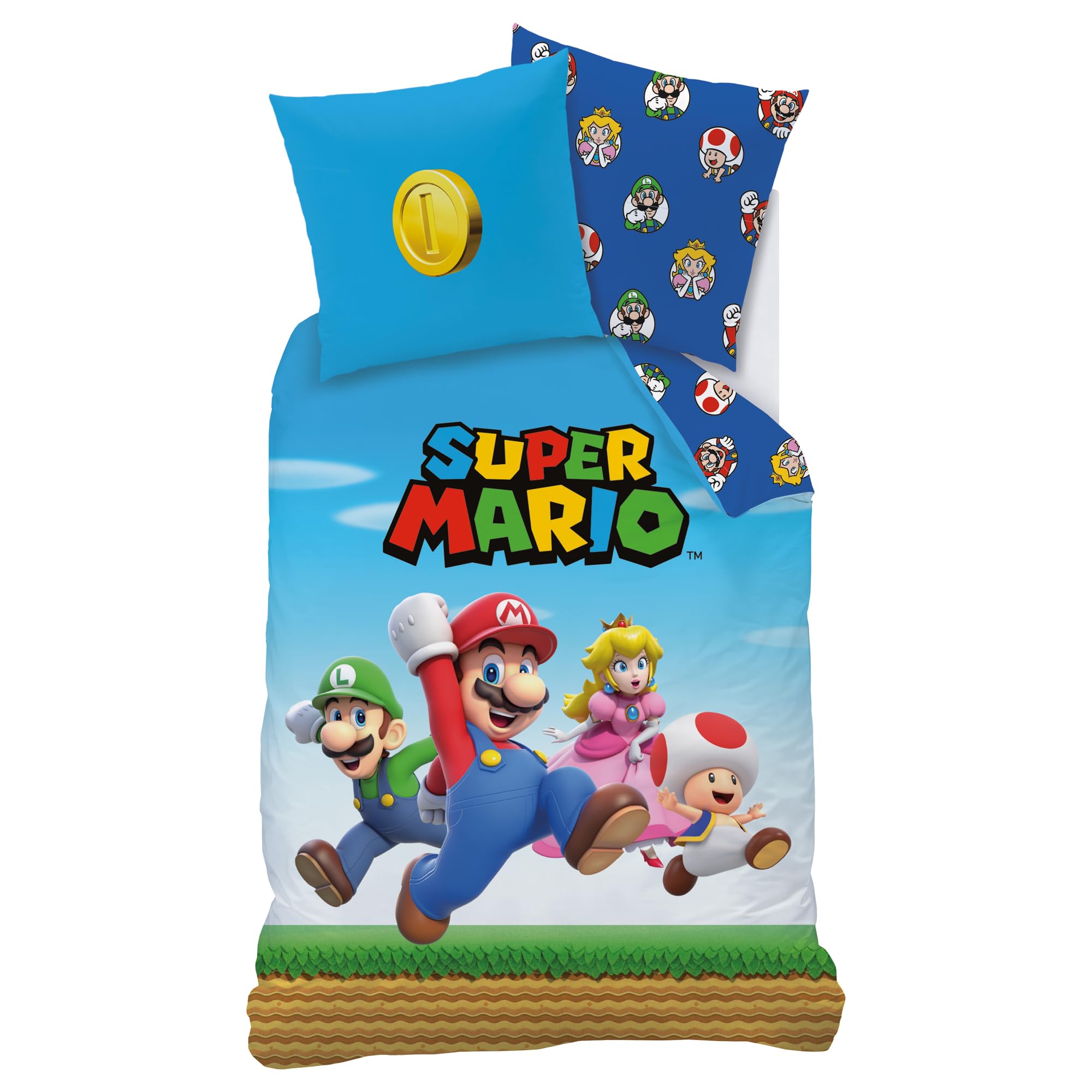Mario Friends Parure de lit imprimée 100% coton - Licence officielle