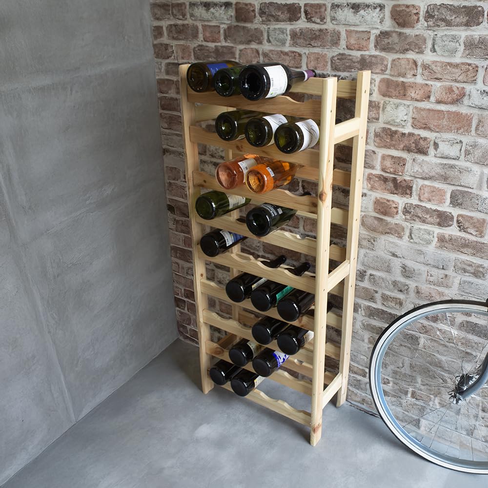 Box and beyond - Range-Bouteilles - 49 x 25 x 120 cm - Bois - 9 Etagères - pour 36 Bouteilles - Porte-Bouteilles, Etagères Bouteilles - Rangement, Stockage - Garage, Cave, Cuisine - Style Naturel