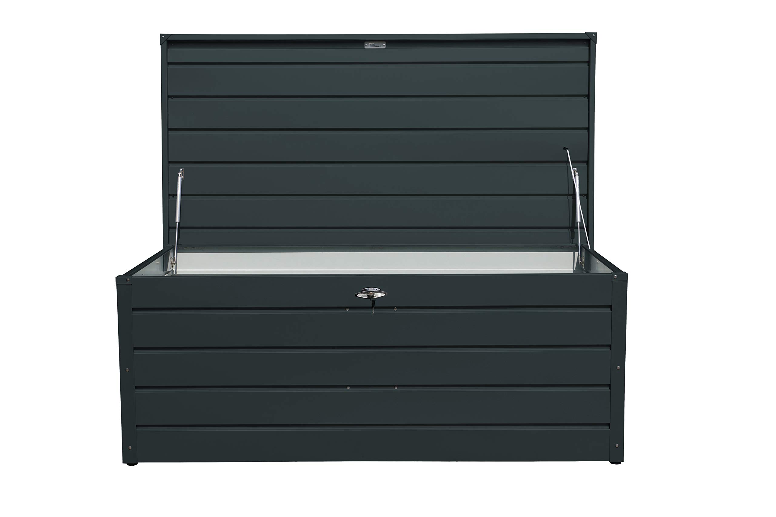 Duramax Caja de cojín de Metal Paladio y Banco pequeño (710 L) con Cilindro hidráulico de Gas y Mango con Cerradura – Caja Antracita