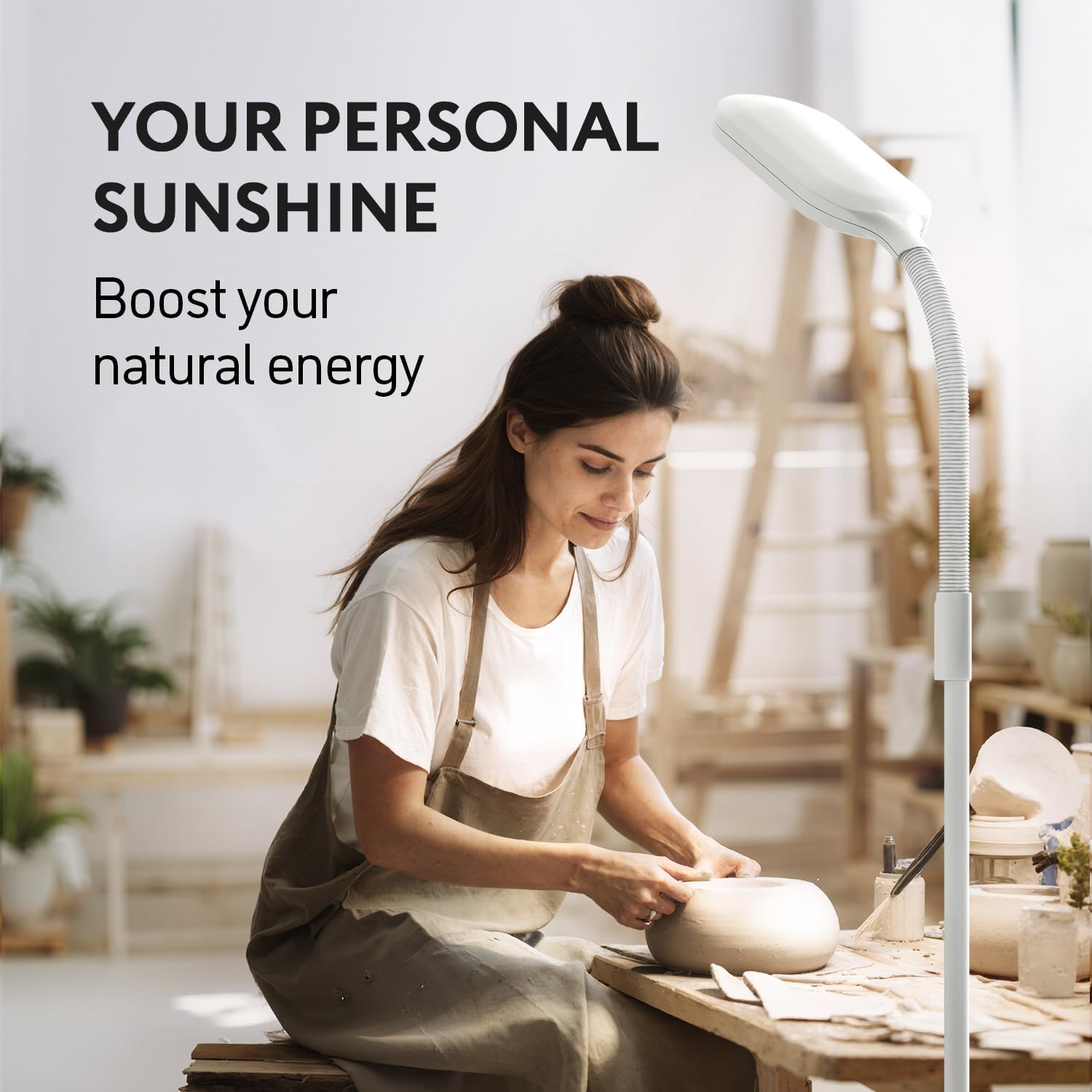 Natural Daylight LED Floor Lamp - 15W LED Craft Light Floor Standing for Reading, Crafting, Sewing - Full Spectrum Bright Sunlight - Adjustable Gooseneck - Task Lamps for Living Room, Bedroom, Office