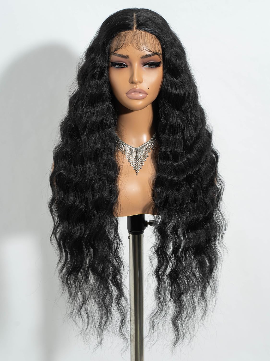 Joedir Lace Front Wig Long Wavy Black Wigs for Women 30 Inches Deep Part Cury Wave Wig Natural Looking Synthetic Heat Resistant Fiber Wig for Daily Party Use