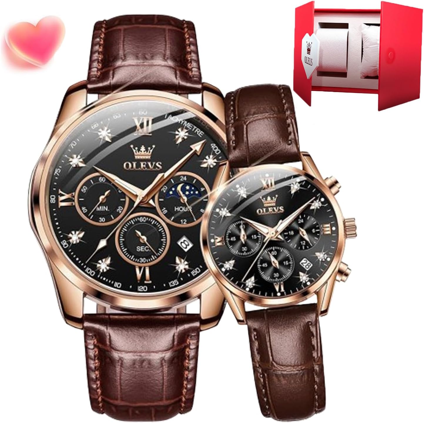 - Couple Watch Quartz Night Light Calendar Date Window 3ATM Waterproof Casual Leather Strap for Men and Women Couple Watch Wedding Romantic Gift