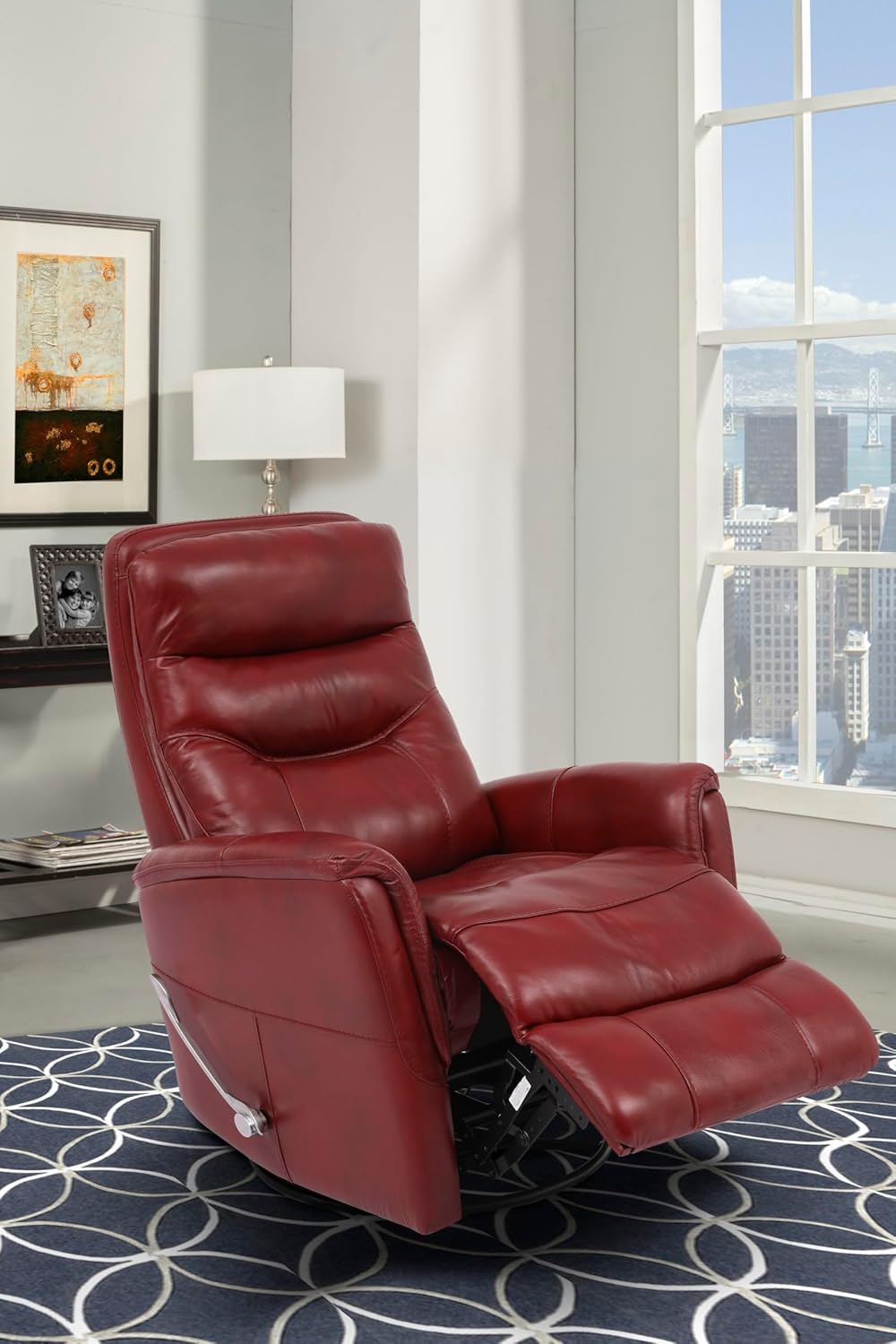 Parker Living Gemini - Rouge Recliner Chair Two Pack Swivel Glider Nursery Chair Top Grain Leather with Match Comfortable Nursing Recliner Chairs