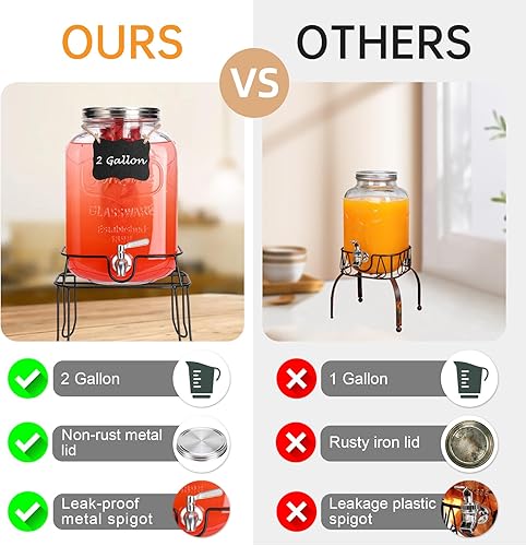 Miniatura 4 de Dispensador de bebidas de vidrio de 2 galones para fiestas, dispensador de bebidas con soporte, dispensador de limonada con espita de acero