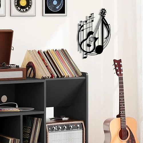Miniatura 5 de YATEASLU Arte de pared de guitarra, decoración de guitarra, decoración de notas musicales de metal para el hogar, regalo único de arte de pared para
