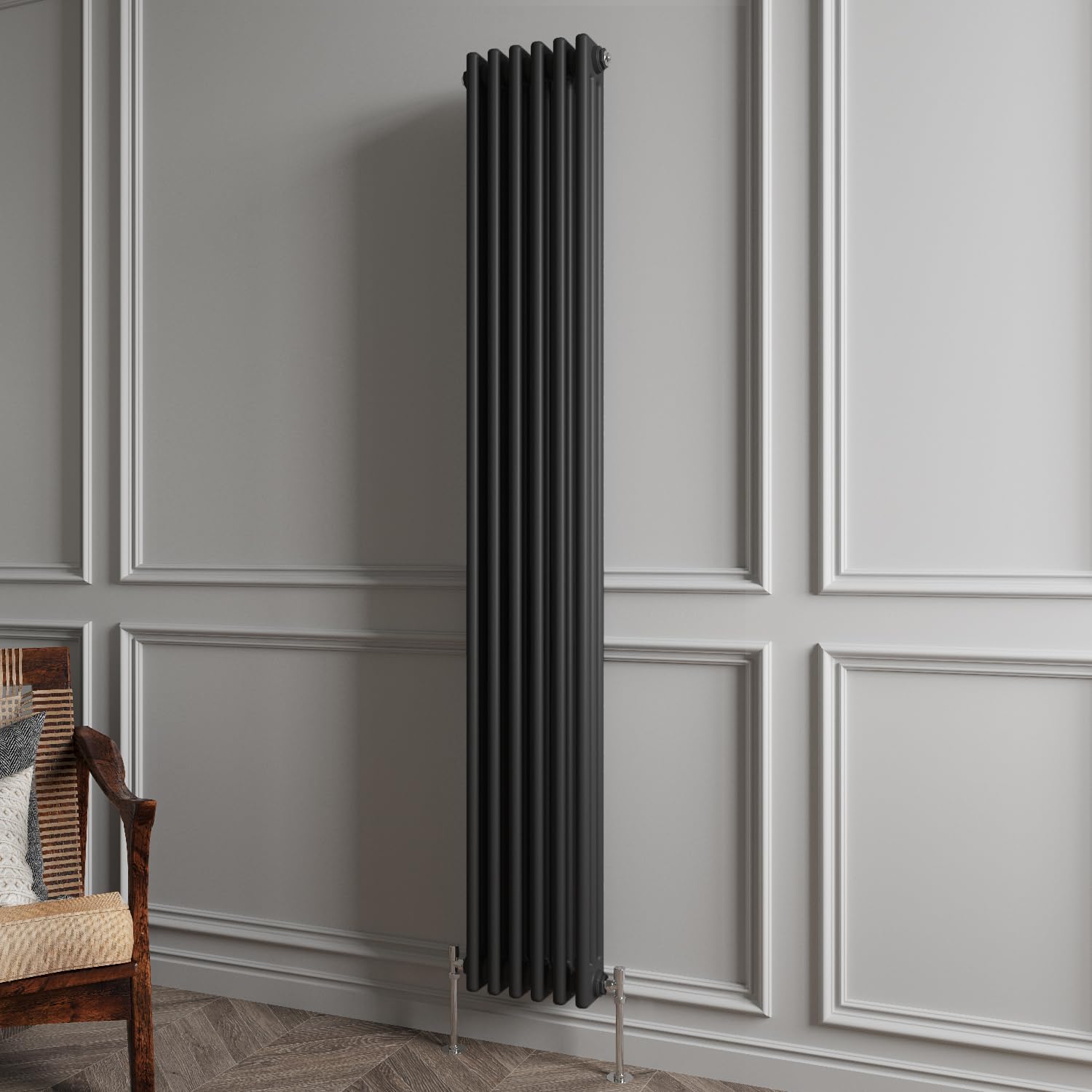 Huibathroom 1800x290mm Tall Black Cast Iron VerticalTriple Column Traditional Central Heating Horizontal Radiators