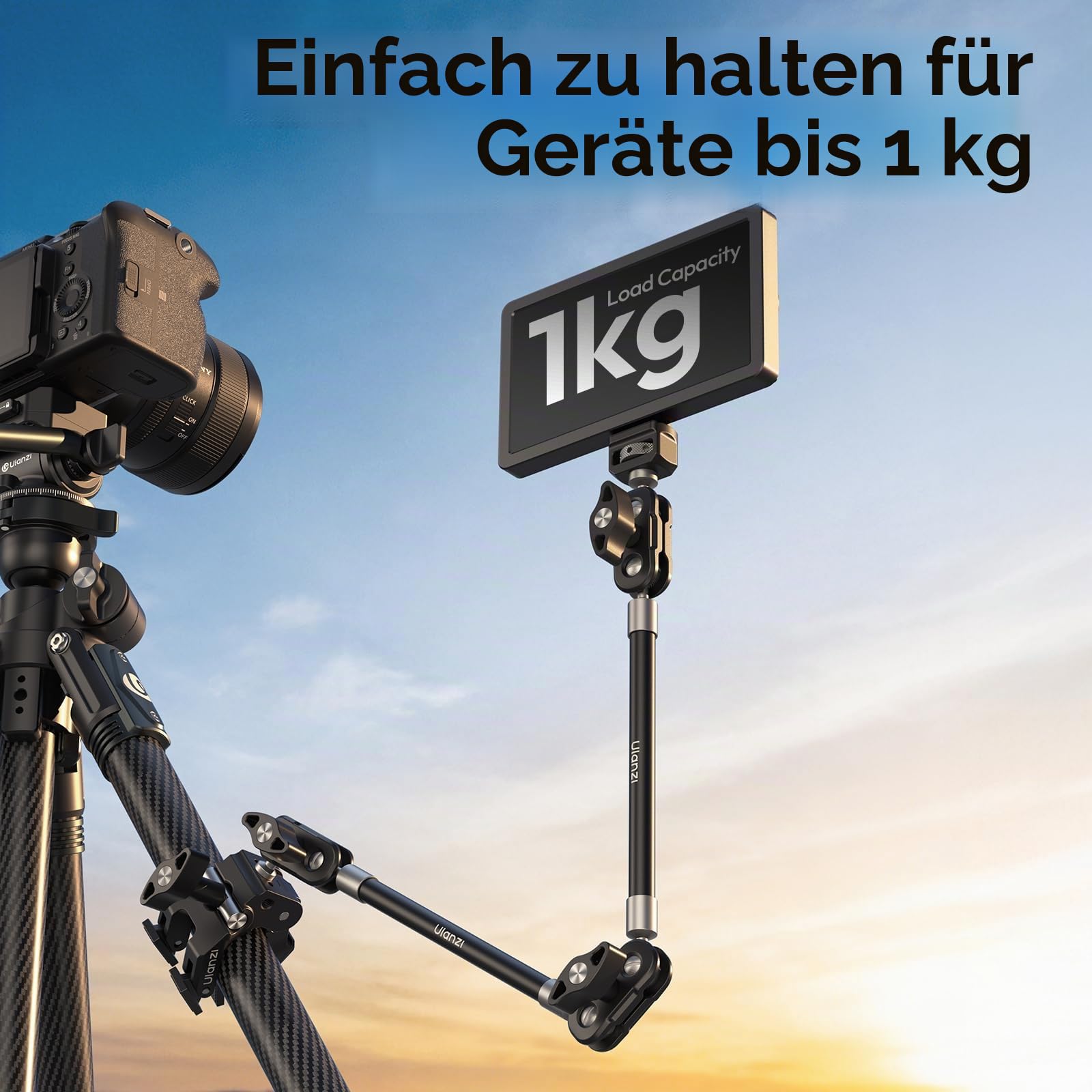 ULANZI C078 Magic Arm mit Klemme, Overhead Stativ mit 360°-Kugelkopf, Klemmstativ mit Handyhalterung, 1/4"- und ARRI-Positionierstifte, kompatibel mit iPhone, Licht, Webcam, Max. Belastung 1kg
