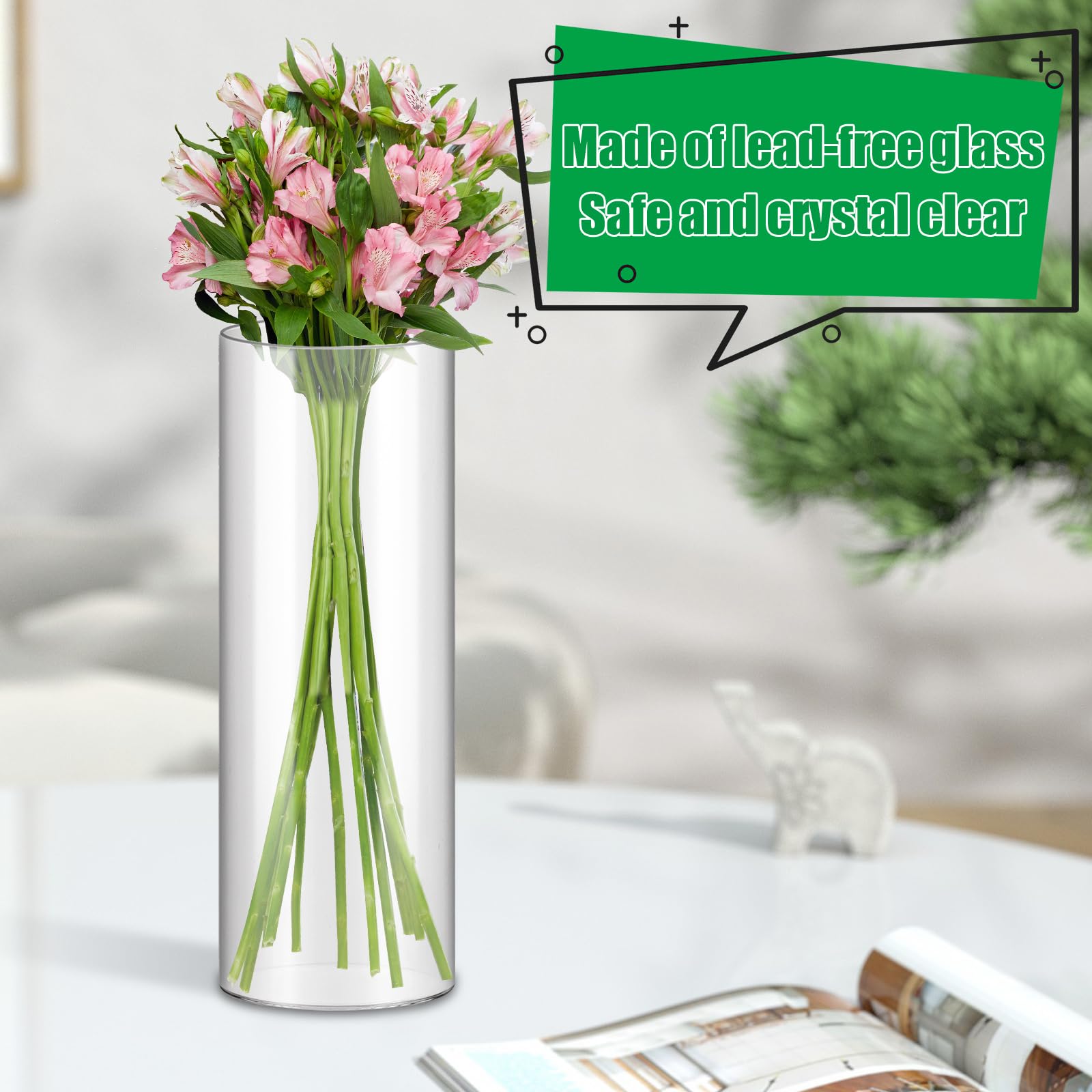 4 vasi in vetro grandi da 30 cm, cilindri, rotondi, per orchidee, rose, tulipani, erba della pampa, decorazione da tavolo, candele, ecc
