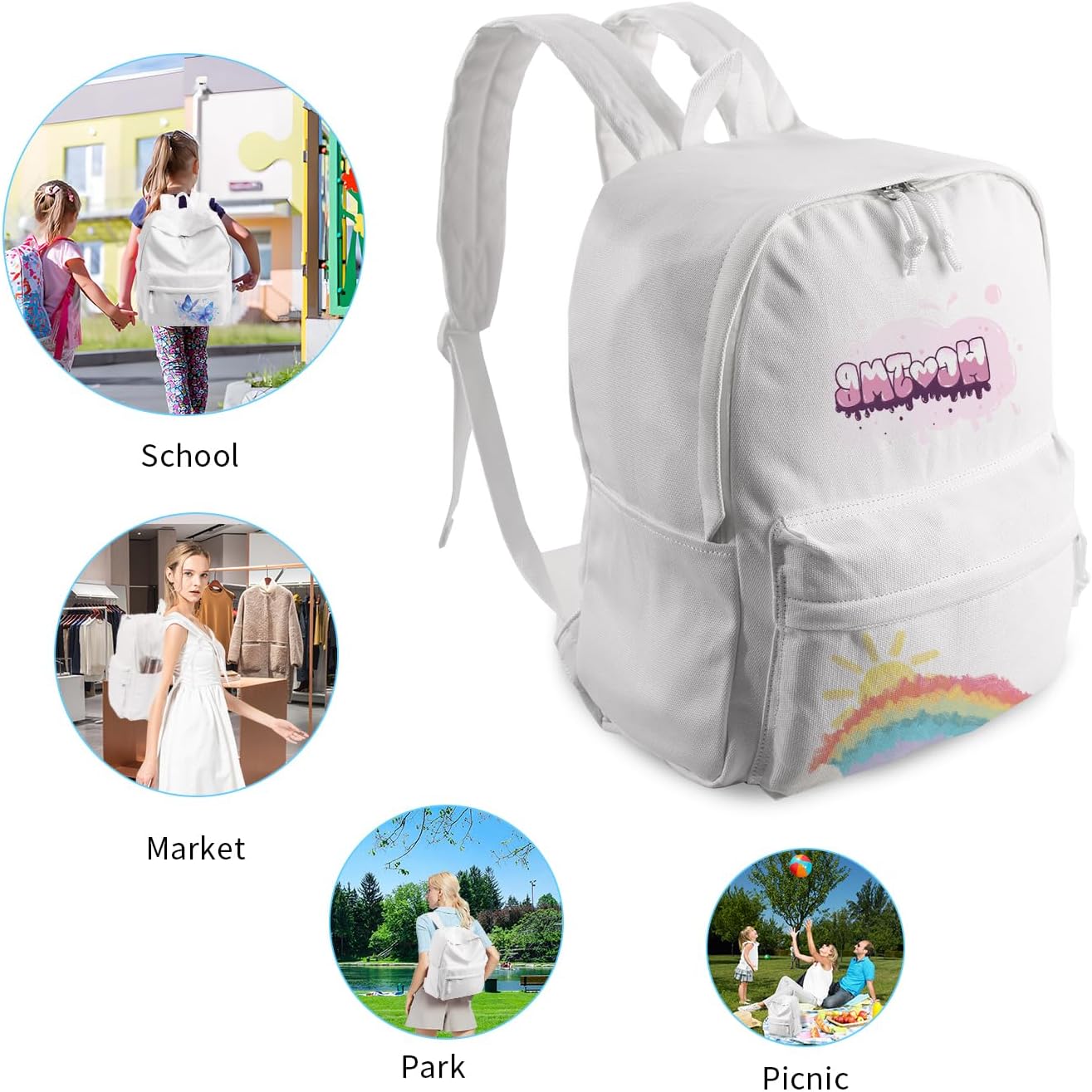DIY Canvas Backpack White Backpack Large Casual Daypack Satchel Laptop Backpack Unisex, standard - Image 4