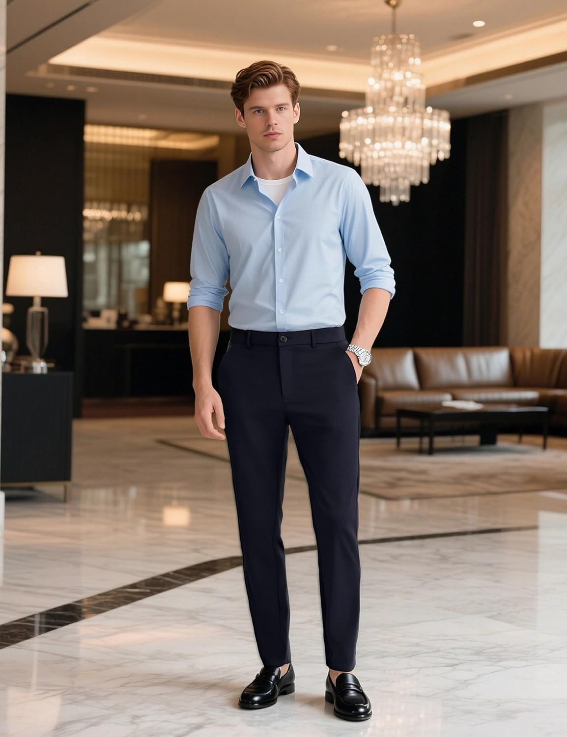 Plaid&Plain Men's 4-Way Flex Stretch Slim Fit Dress Pants - Image 9