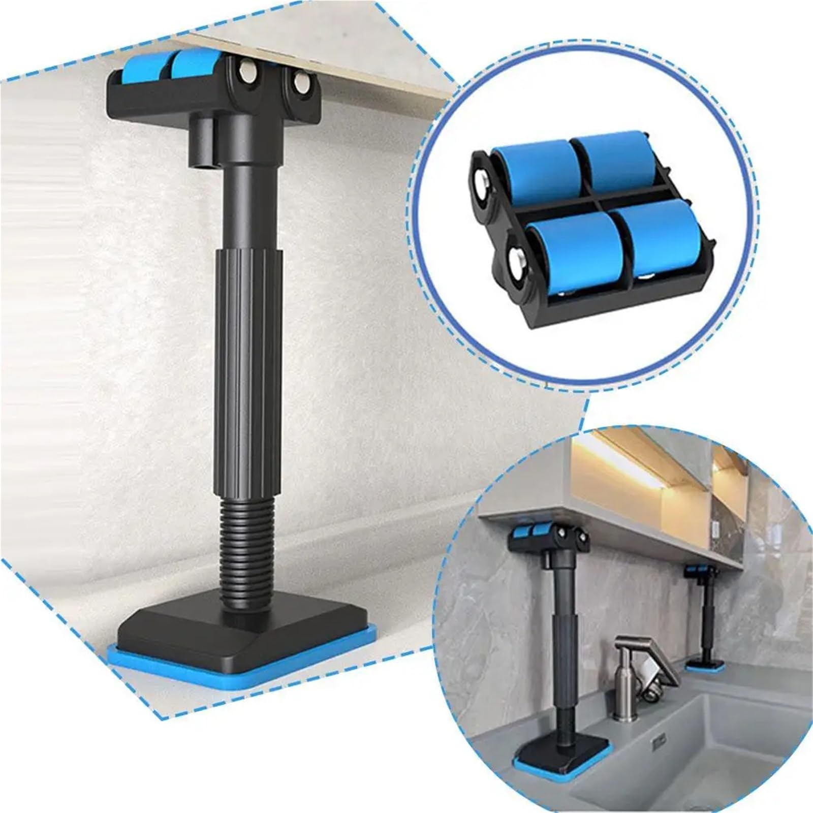 Etai De Soutien Télescopique Lot de 2 Supports d'installation for Porte d'armoire de Salle de Bain, Outils de Levage réglables for Installation sur Bois(Blue)
