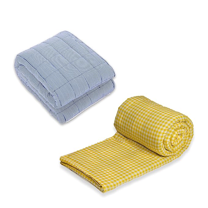 House of Charu |All Season Blanket | Blue Striped - Sherpa Weighted Blanket | Cotton Material Filled with High Density Glass Beads | Blanket with Sunshine Check Cover | Anxiety Blanket | Standard Size (50