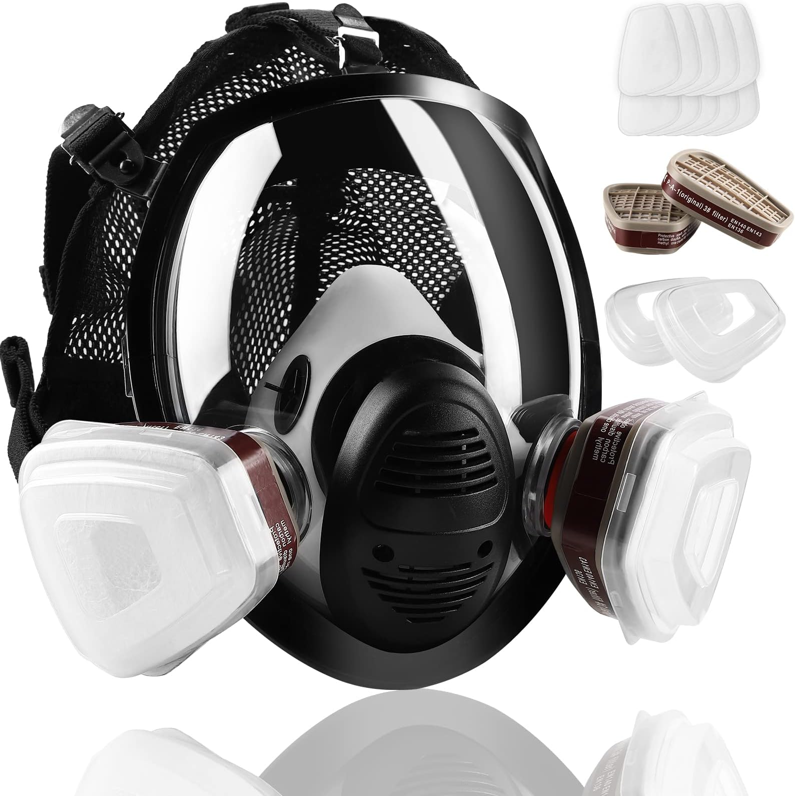 Full Face Gas Respirator mask, Reusable Respirator Mask with 6001 Activated Carbon Filter, Reusable Respirator Mask for Gases, Dust, Vapors, Chemicals, Fume, Paint, Spray, Sanding