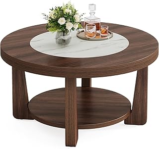 Tribesigns ローテーブル リビングテーブル 丸 サークルコーヒーテーブル 収納棚付き モダンおしゃれ 木製センターテーブル ソファサイドテーブル 大理石模様