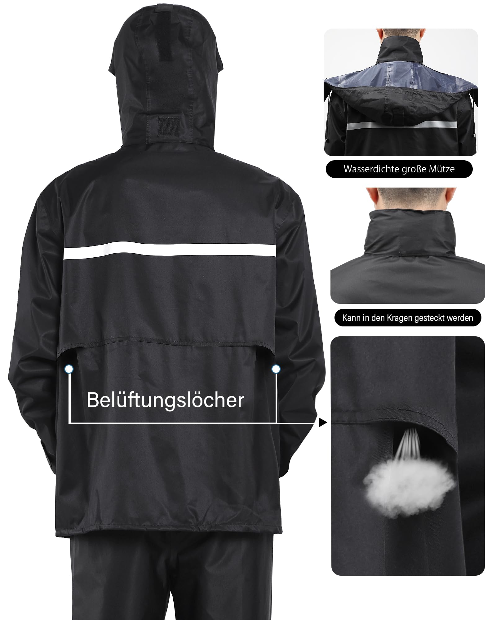 Coutyuyi Herren & Damen Regenanzug Reflektierender 100% Wasserdichter Anzug Outdoor Regenmantel Winddicht Regenjacke