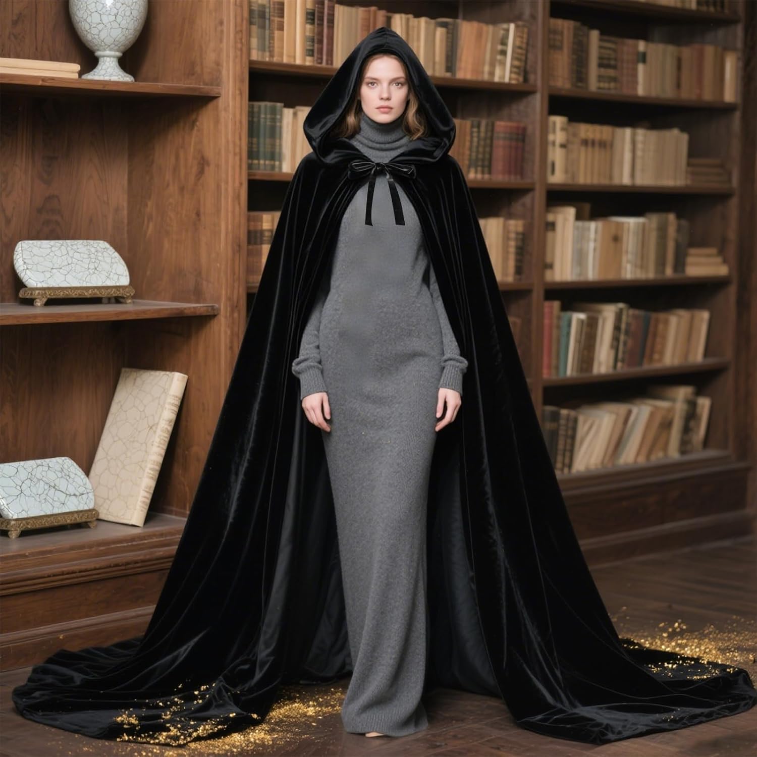 Hooded Cloak Cape for Unisex Adults - Velvet Halloween Cosplay Costume - Image 8