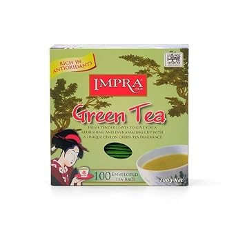 Impra Green Tea 100 Count Premium Ceylon Tea Bags - Individually Wrapped for Freshness, 7.05 oz 200g