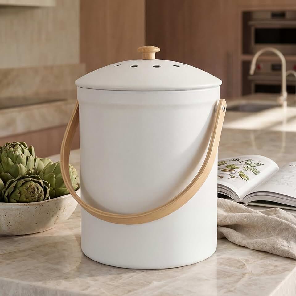 Beautiful Kitchen Compost Bin with Smell Proof Lid - Rust Proof and Odorless Compost Bucket for Your Countertop with No Smell Filt