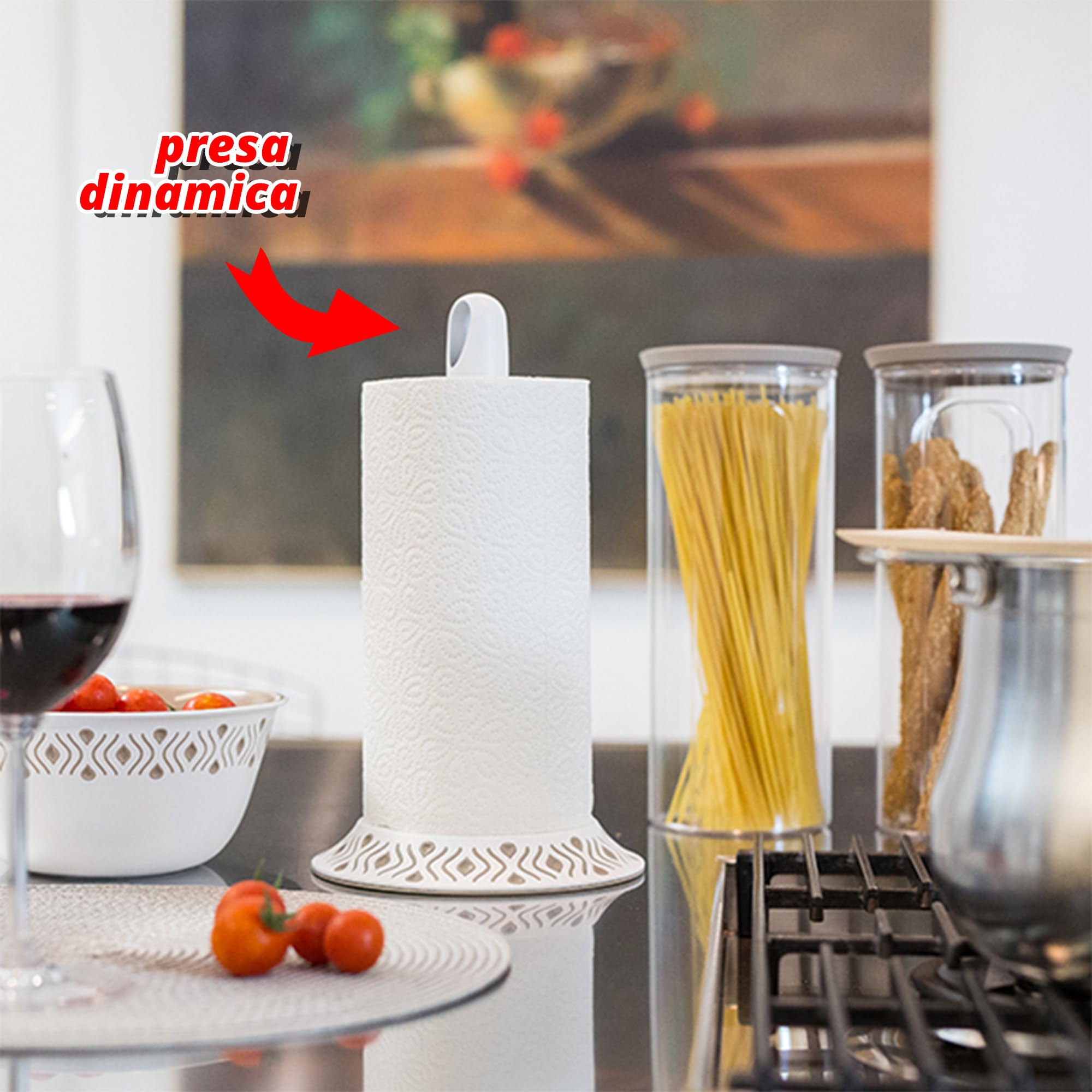 Sicignano Set Portarotolo, Portatovaglioli E Portabicchieri Linea Tosca - BPA Free, Made In Italy (Grigio/Bianco) - Foto 5