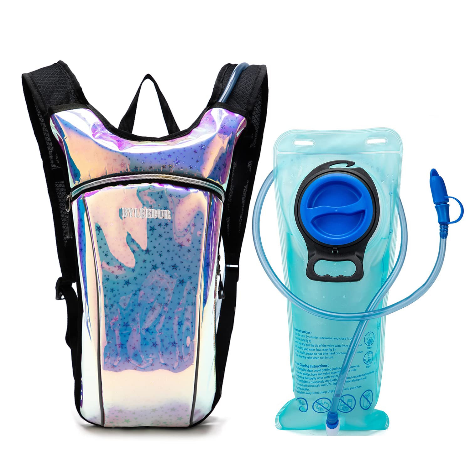 Hydration Backpack with 2L Water Bladder, Lightweight Insulation Water Backpack, for Raves Festivals Concert, Hiking, Biking, Climbing, Running and More (Stars, 2L Water Bladder)
