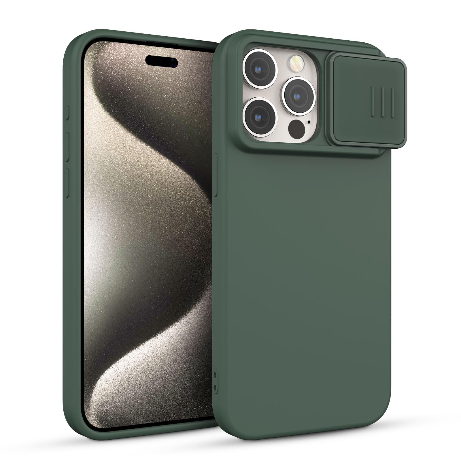 Custodia iPhone 15 Pro con copertura scorrevole verde