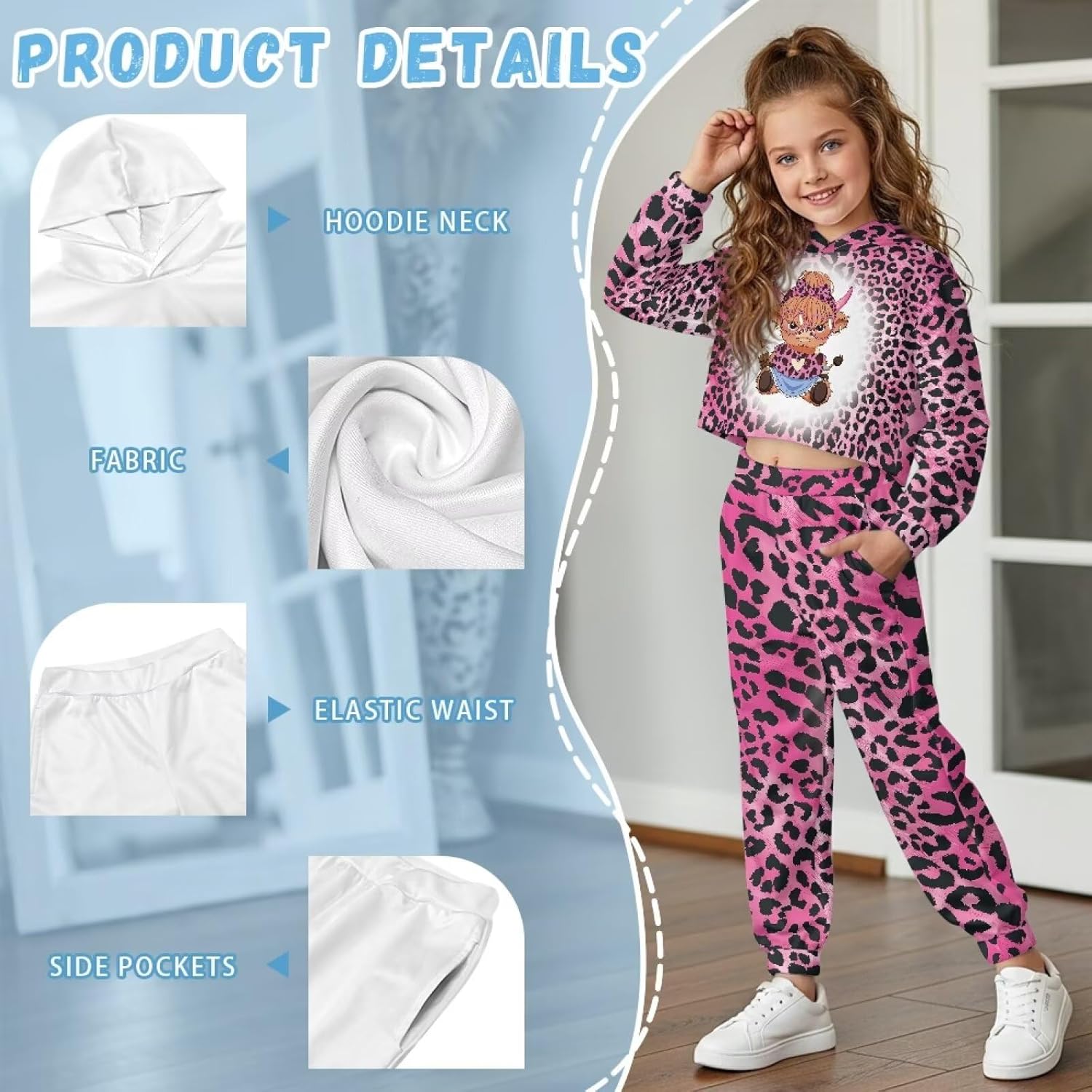 Girls Clothes 2 Piece Sweatshirt Sets Cute Sweatshirt for Girls 4-13 Years Old Long Sleeve Crop Tops and Pants