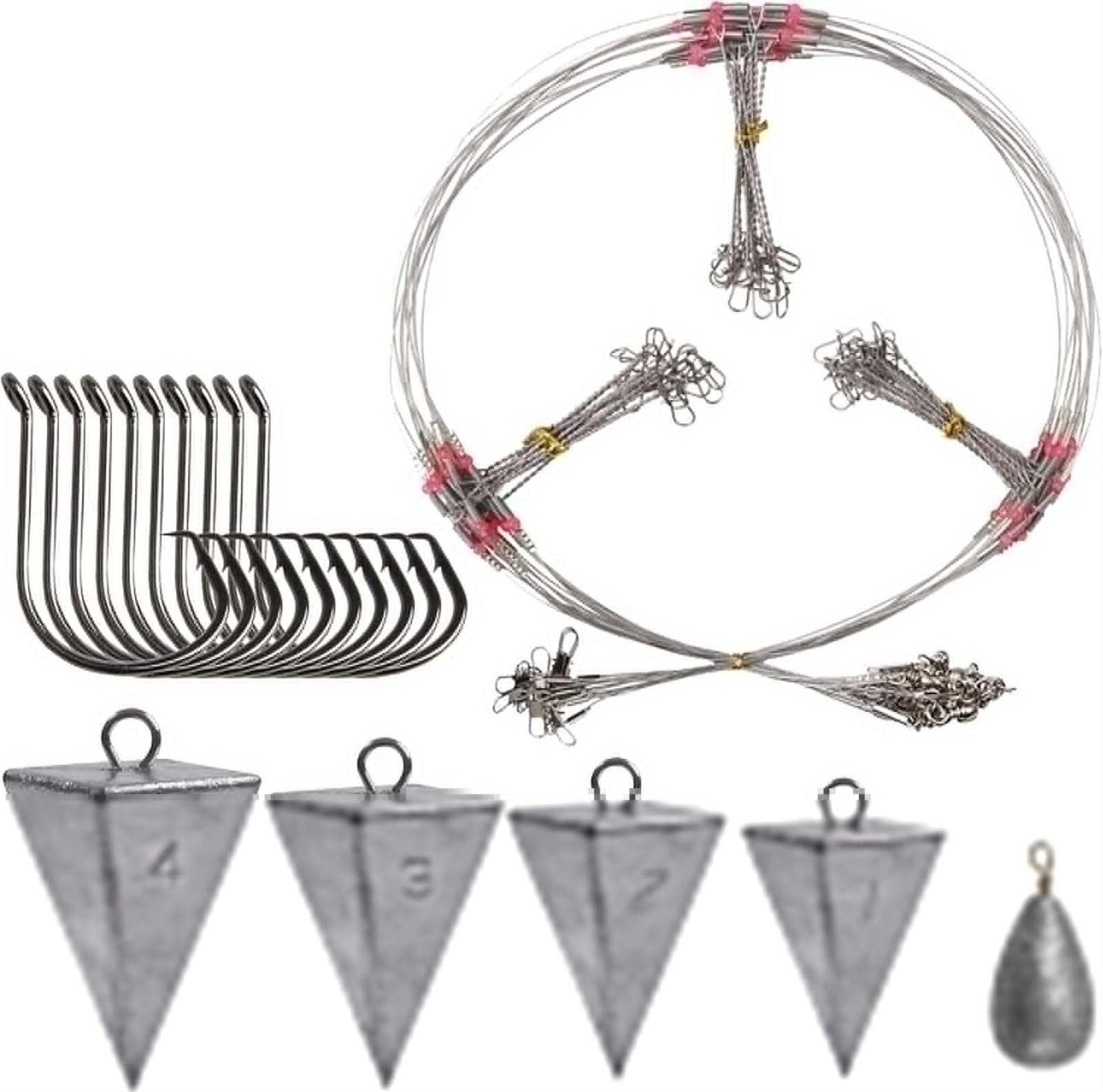 THE WHITE SHOP Saltwater Surf Fishing Tackle Kit - Saltwater Surf Fishing Rigs Include Fishing Wire Leader Pyramid Sinker Weight Bass Casting Sinker Circle Hooks Surf Fishing Accessories