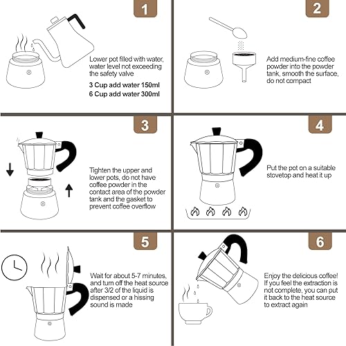 Miniatura 9 de Cafetera de aluminio 6 tazas de 10.1 fl oz Moka Pot Express, estufa de café expreso colorido, cafetera italiana clásica, Greca Café, máquina de moca