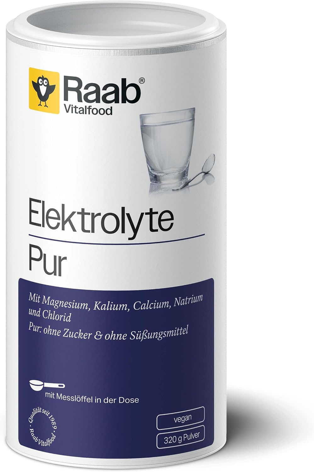 Raab Vitalfood Pure Electrolytes 320 g - Vegan with Measuring Spoon Electrolyte Powder without Sugar and No Sweeteners Perfect for Athletes with Liquid Loss