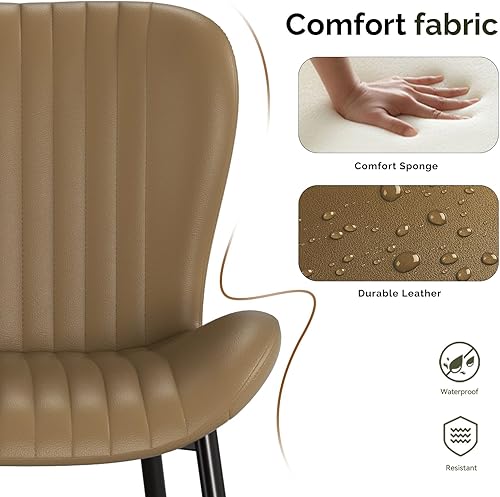 Miniatura 4 de Juego de 2 sillas de comedor modernas tapizadas de piel sintética para cocina, sillas de comedor con respaldo cómodo, color marrón