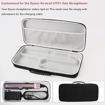 Hard Travel Case Compatible with Dyson airstraight HT01 Hair Straightener & Power Supply, Waterproof and Shockproof Storage caryying case (Black)