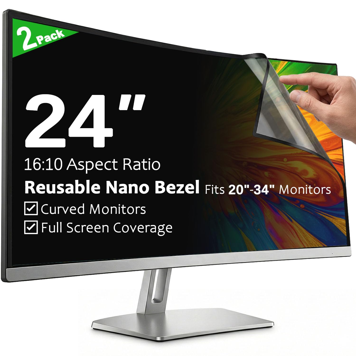 Photo 1 of [2-Pack] 24 Inch Reusable Nano Bezel Anti-Glare Computer Privacy Screen for Monitor, 16:10 Aspect Ratio, Residue-Free Removable Anti-Spy Filter, Eye Protection Anti-Blue Light Desktop Security Shield