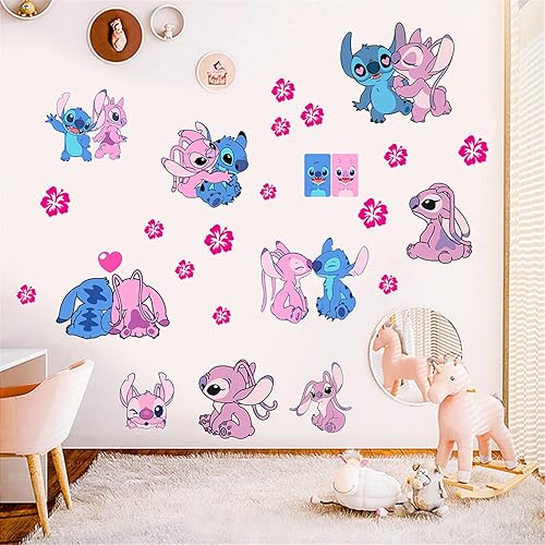 Lilo & Stitch - Calcomanías de pared de dibujos animados, excelente decoración de pared de vinilo para habitación de niñas y sala de estar (tamaño